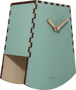 NeXtime - Tafelklok - 20cm - Hout- Bewegende klok- Turquoise - Rocky