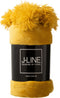J-Line Plaid Pompom - fleece deken - polyester - oker - 170 x 130 cm - woonaccessoires