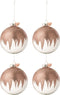 J-Line kerstbal Glitter Mini Kwast - glas - transparant/roze - large - doos van 4