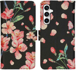 iMoshion Hoesje Geschikt voor Samsung Galaxy S23 FE Hoesje Met Pasjeshouder - iMoshion Design Softcase Bookcase - Zwart / Blossom Watercolor Black