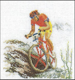 Thea Gouverneur - Borduurpakket met telpatroon - 3035A - Voorgesorteerde DMC Garens - Mountainbike - Aida - 16 cm x 17 cm - DIY Kit