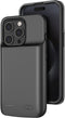 Lunso - Geschikt voor iPhone 15 case - Powerbank hoesje - 6000 mAh - Zwart