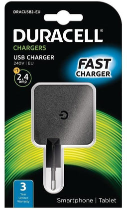Duracell 2.4A USB Charger - Oplader voor Smartphones en Tablets - Herlaadbaar - Zwart