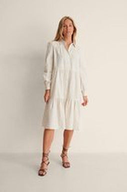 NA-KD - Midi-jurk met knopen - Lange mouwen - Azuurblauw