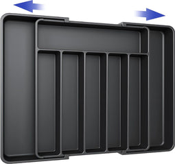 HI NATURE™ Uitschuifbaar Bestekbak - Besteklade Organizer - 8 Vakken - Zwart - 57 x 38 cm