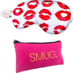SMUG Slaapmasker met Opbergzakje - 100% Verduisterend - Verstelbaar Oogmasker in Satijn - Kiss Print