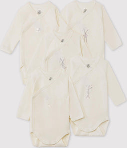 Petit Bateau Set van 5 Biologisch Katoenen Unisex Rompertjes - Maat 62 - Effen Wit (set van 5)