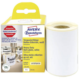 Avery-Zweckform Rol met etiketten 59 x 102 mm Folie Wit 50 stuk(s) Permanent A1976414 Universele etiketten