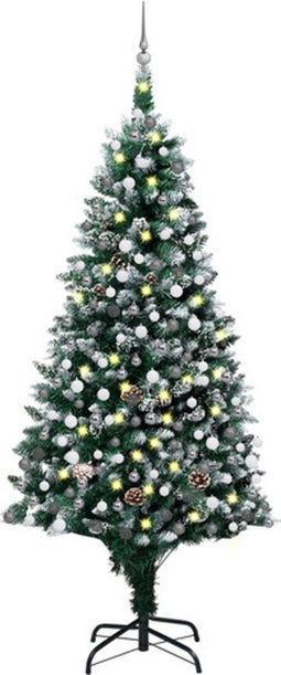 vidaXL - Kunstkerstboom - met - verlichting - kerstballen - dennenappels - 210 - cm
