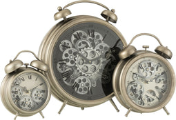 J-Line Wekker Romeinse Cijfers Tandwielen klok - metaal - zilver - large - Ø 47 cm - woonaccessoires