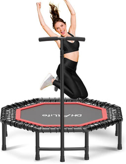 DH FitLife Opvouwbare Fitness Trampoline Ø121 cm - Indoor Trampoline - 3 Verstelbare Handgrepen - Zwart
