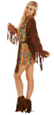 DressForFun Hippie Flower Power Kostuum - Maat S - Retro Jurk met Vest en Accessoires - Multi/Bruin