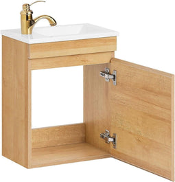 SoBuy Bzr169-N - Wastafelkast - Wandgemonteerd - Spaanplaat & Keramiek - Bruin - 41x25x52cm