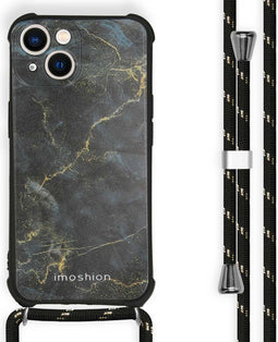 iMoshion Hoesje Geschikt voor iPhone 13 Hoesje Met Koord - iMoshion Design Hoesje met Koord - Zwart / Black Marble