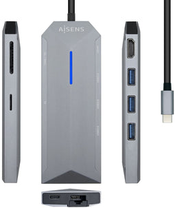 Aisens ASUC-8P004-GR - USB 3.2 Gen 1 Type-C - Ethernet LAN 1 Gbps - Grijs
