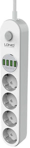 LDNIO USB Stekkerdoos - 4 USB poorten - 4 stopcontacten - Kabellengte 180cm - Wit