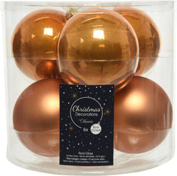 Decoris kerstballen - 6 stuks - cognac bruin (amber) van glas 8 cm - mat en glans