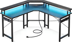 Lugia Carbon Pro - Gaming Bureau - L-Vormig 130cm x 78cm x 48cm - RGB LED Verlichting - USB Poorten - Krasbestendig - Monitorstandaard - Gaming Desk