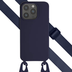 Selencia Hoesje Geschikt voor iPhone 15 Pro Hoesje Met Koord - Selencia Siliconen hoesje met afneembaar koord - Donkerblauw