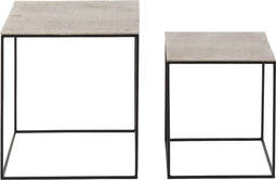 J-Line bijzettafel Vierkant - aluminium/ijzer - zilver/zwart - set van 2