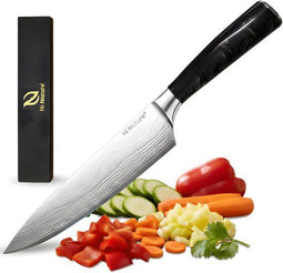 HI NATURE™ Koksmessen - Professioneel Koksmes - 20 CM Lemmet - Ergonomisch Handvat - Damascus Patroon - Zwart