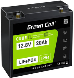 Green Cell LFPGC12V20AH, Lithium-ijzerfosfaat (LiFePo4), 12,8 V, Zwart, Groen, 20 Ah, 256 Wh, 10 jaar