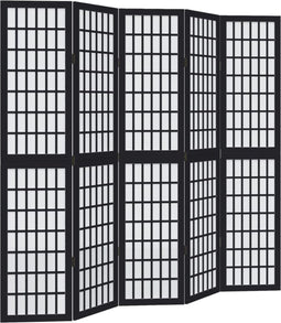 vidaXL - Kamerscherm - met - 5 - panelen - massief - paulowniahout - zwart