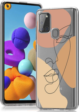 iMoshion Hoesje Geschikt voor Samsung Galaxy A21s Hoesje Siliconen - iMoshion Design hoesje - Meerkleurig / Line Art Color Face