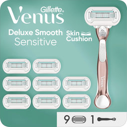 Gillette Venus Deluxe Smooth Sensitive - Scheermes met 9 Navulmesjes - 5 Mesjes - Wit