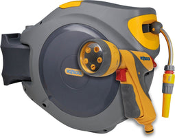 Hozelock Auto Reel 40m - Wandslangbox - Multi Spraygun broespistool - Grijs Geel