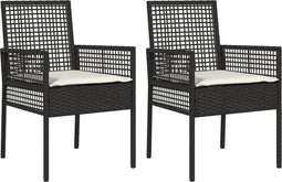 vidaXL - Zetels - voor - buiten - 2 - stuks - met - kussens - zwart - poly - rattan
