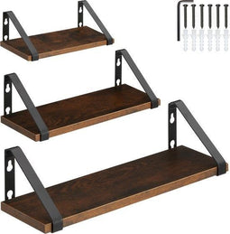 tectake® Cowell - Wandplanken set van 3 - Industrieel design - Donkerbruin