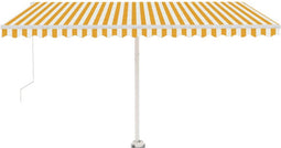 vidaXL - Luifel - handmatig - uittrekbaar - met - LED - 400x350 - cm - geel - en - wit