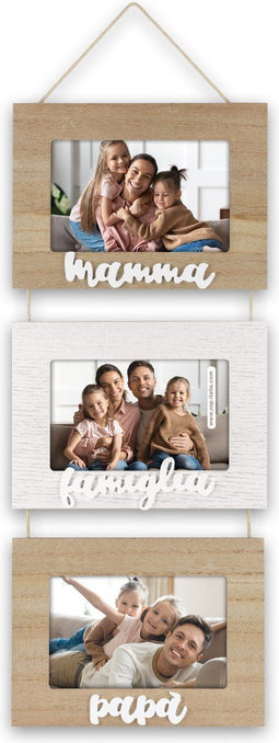 ZEP - Triple Houten Fotolijst Parents I bruin/wit voor 3 foto's 10x15 (afmeting 20x52 cm) - T347HI