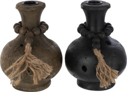 J-Line kaarshouder Erlen - ijzer - zwart/bruin - 2 stuks