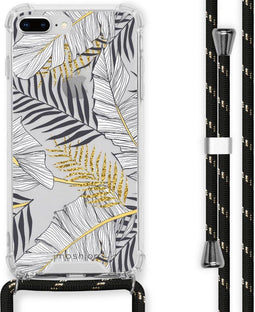 iMoshion Hoesje Geschikt voor iPhone 8 Plus / 7 Plus Hoesje Met Koord - iMoshion Design Hoesje met Koord - Goud / Zwart / Transparant / Glamour Botanic