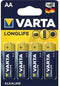Varta Longlife Extra Mignon AA Batterij - Alkaline - 10 jaar stroomopslag - (4 stuks)