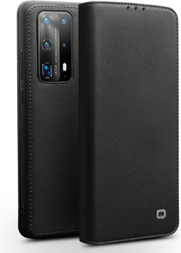 Qialino - echt lederen luxe wallet hoes - Geschikt voor Huawei P40 - Zwart