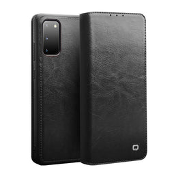 Qialino - echt lederen luxe wallet hoes - Samsung Galaxy S20 - Zwart