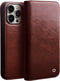Qialino - Geschikt voor iPhone 14 Pro Max - Leren bookcase hoes - Bruin
