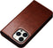 Qialino - Geschikt voor iPhone 14 Pro Max - Leren bookcase hoes - Bruin