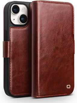 Qialino - Geschikt voor iPhone 15+ / 15 Plus - Leren bookcase hoes - Bruin