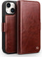 Qialino - Geschikt voor iPhone 15+ / 15 Plus - Leren bookcase hoes - Bruin