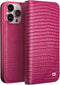 Qialino - Geschikt voor iPhone 15 Pro - Leren bookcase hoes - Croco Roze