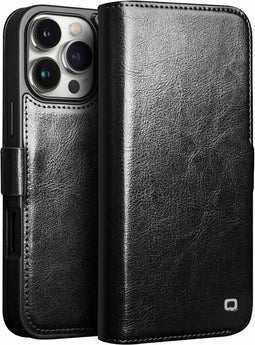 Qialino Geschikt voor iPhone 16 Pro hoesje - Leren bookcase - Zwart