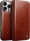Qialino Geschikt voor iPhone 16 Pro Max hoesje - Leren bookcase - Bruin