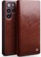 Qialino - Geschikt voor Samsung Galaxy S23 Ultra - Leren bookcase hoes - Bruin