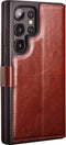 Qialino - Geschikt voor Samsung Galaxy S24 Ultra - Leren bookcase hoes - Bruin