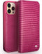 Qialino - lederen luxe bookcase hoes - Geschikt voor iPhone 13 Pro Max - Croco Roze