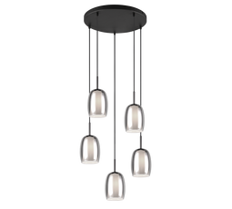 Trio Select Barret - Hanglamp - Ø48 cm - Verstelbaar tot 150 cm - Mat Zwart met Rookglas